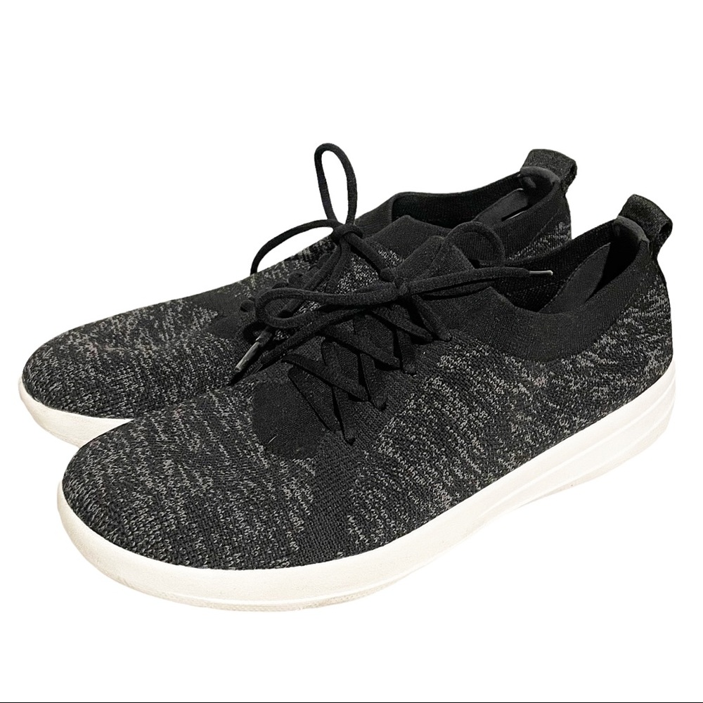 Fitflop Size 9 Black Grey Stretchy F-Sporty Slip on Lace Up Sneakers